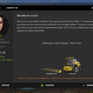 Missions: The mission system is now simplified. It is enough to arrive on a field to see you propose, with material which is not yours, a site. Collecting your first money is really easy!