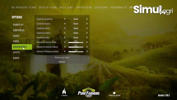 Réglages de la qualité graphique. De quoi faire tourner le jeu même sur les petites configurations.