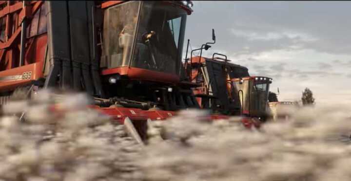 The Case IH Express 635 module at work on a cotton field.