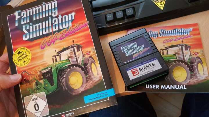 Collector ! Giants Software nous a livré une véritable cartouche C64/C128 de Farming Simulator !