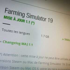 La mise à jour 1.1 était disponible dès la sortie de Farming Simulator 19.