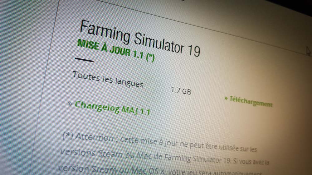 La mise à jour 1.1 était disponible dès la sortie de Farming Simulator 19.