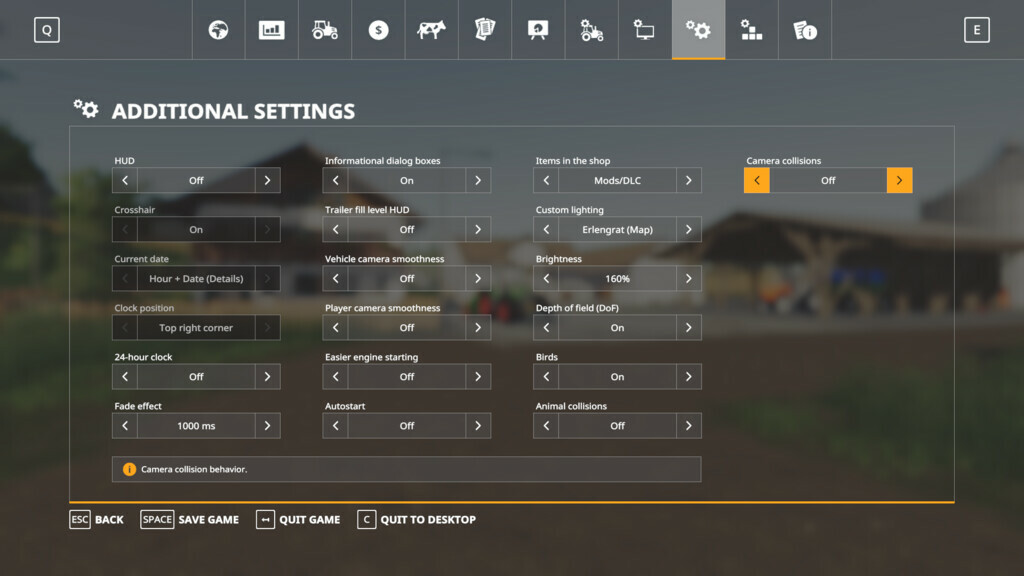 Additional Game Settings for Farming Simulator 19