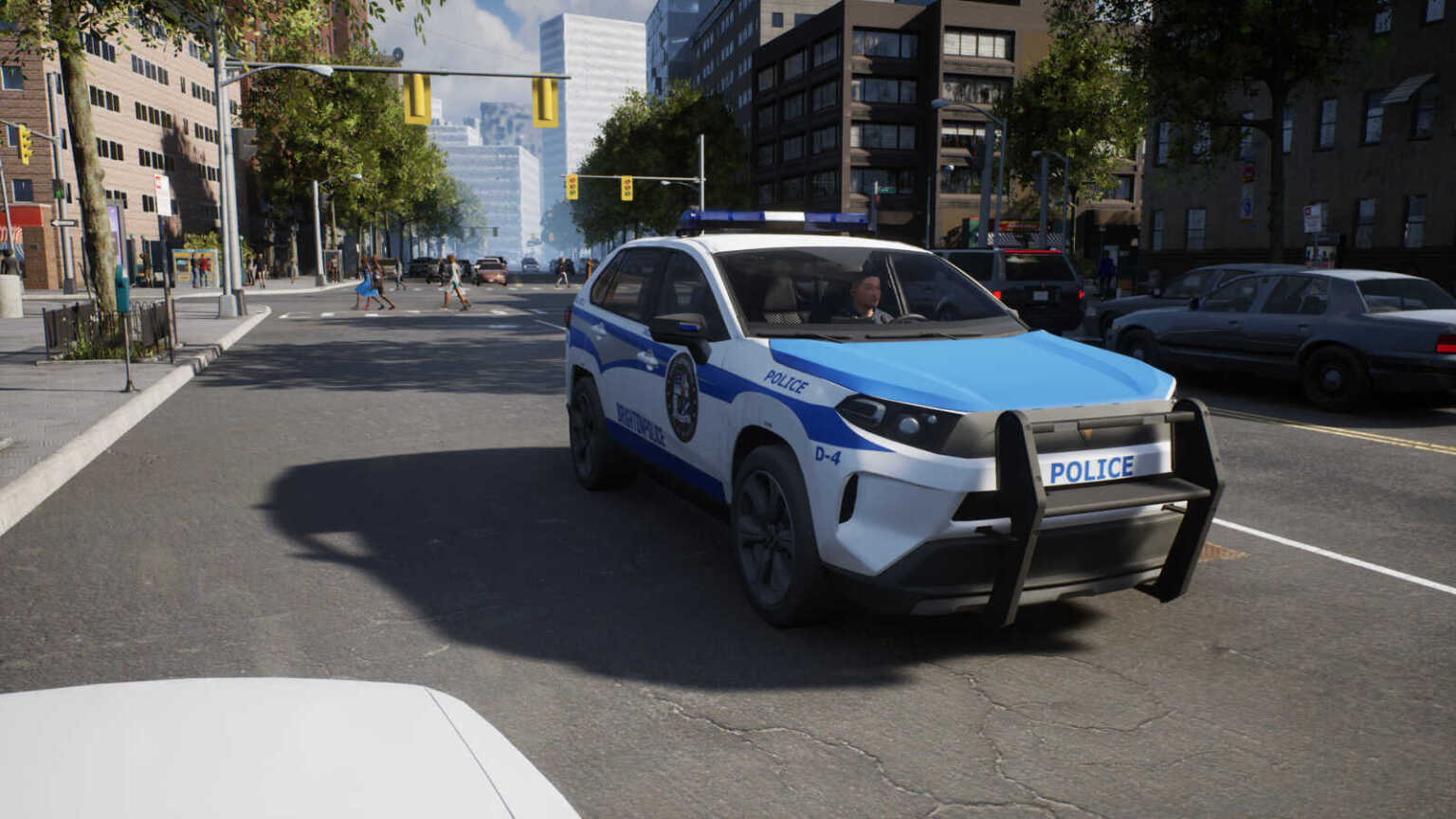 police sim patrol officers new car