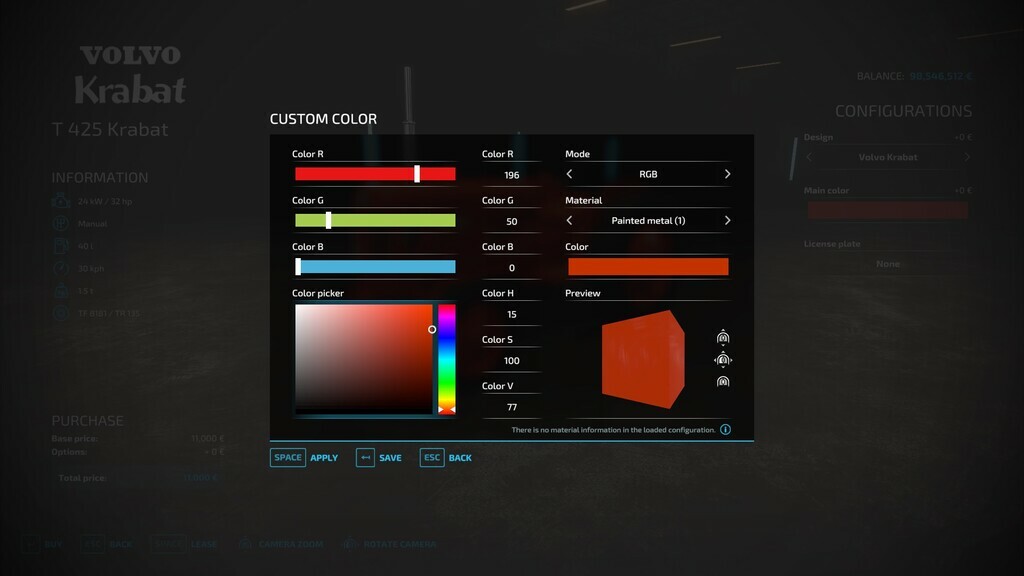 color config fs22