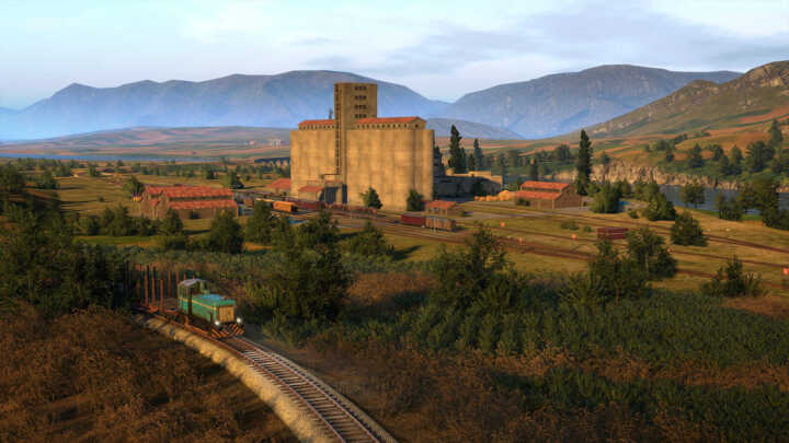 Derail Valley Simulator Screenshot Train Farm Fields Crops Nature Industry Fog