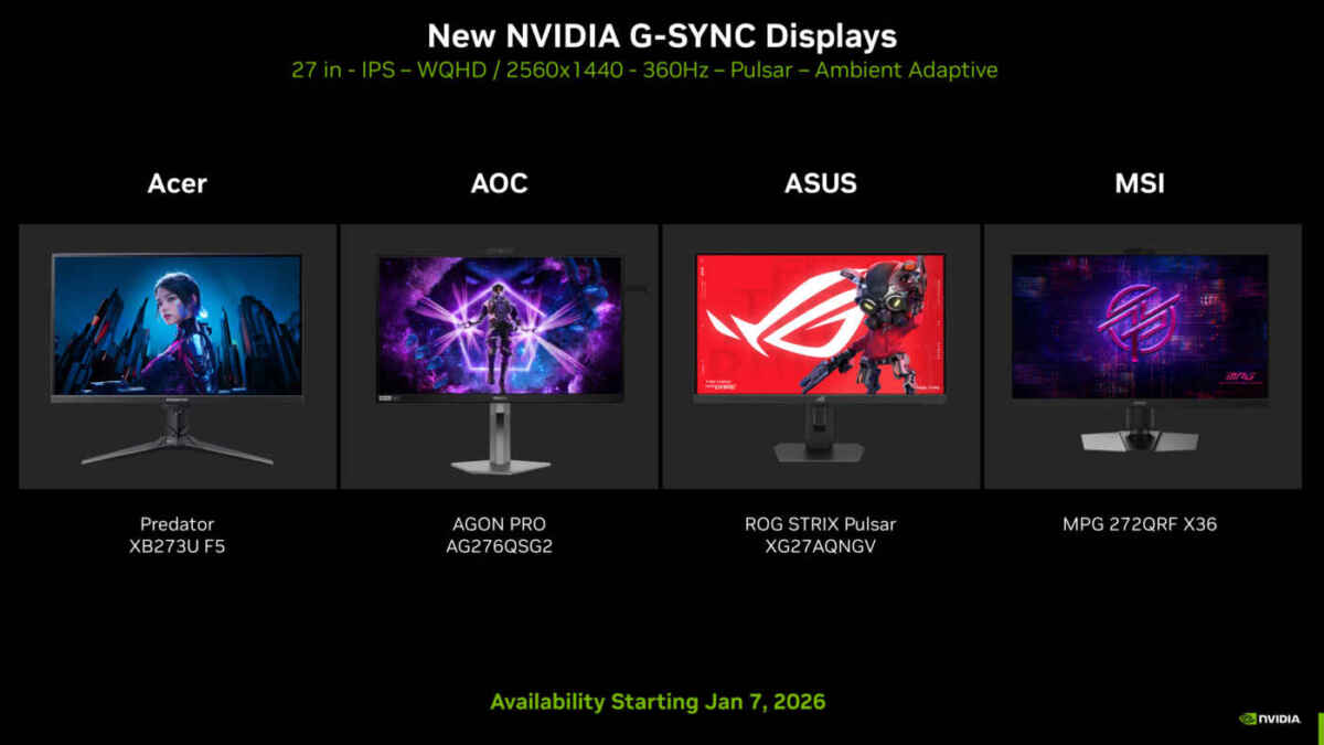 g sync pulsar gaming monitors available january 7 2026