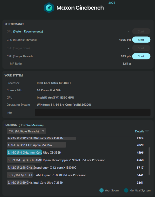 intel panther lake cinebench multi