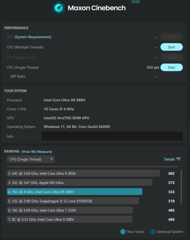 intel panther lake cinebench single